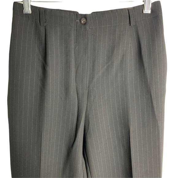 Vintage Emma James Pinstripe Dress Pants 4P Black Ankle Crop Pockets Button - Picture 2 of 5